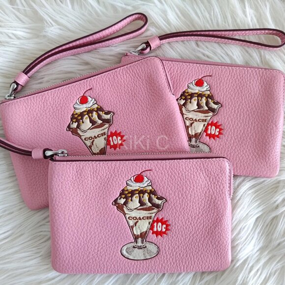Coach Corner Zip Wristlet With Sundae Graphic CU254 pink ice cream - Picture 7 of 11